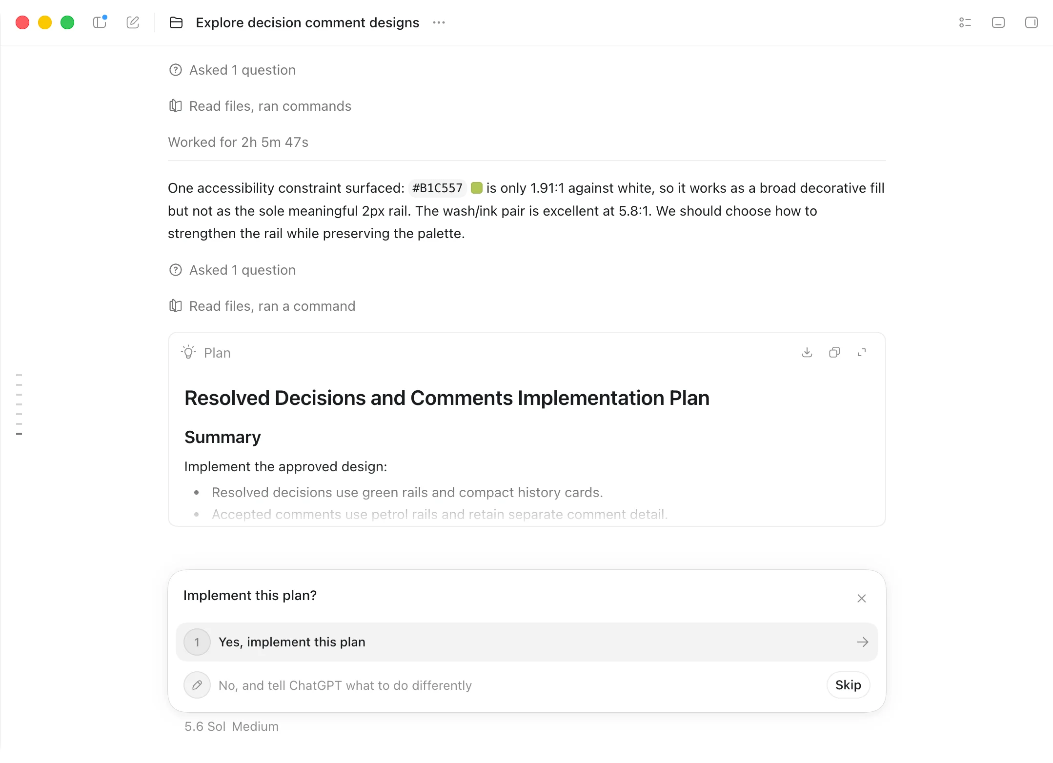 Codex displaying a final implementation plan and an approval prompt.